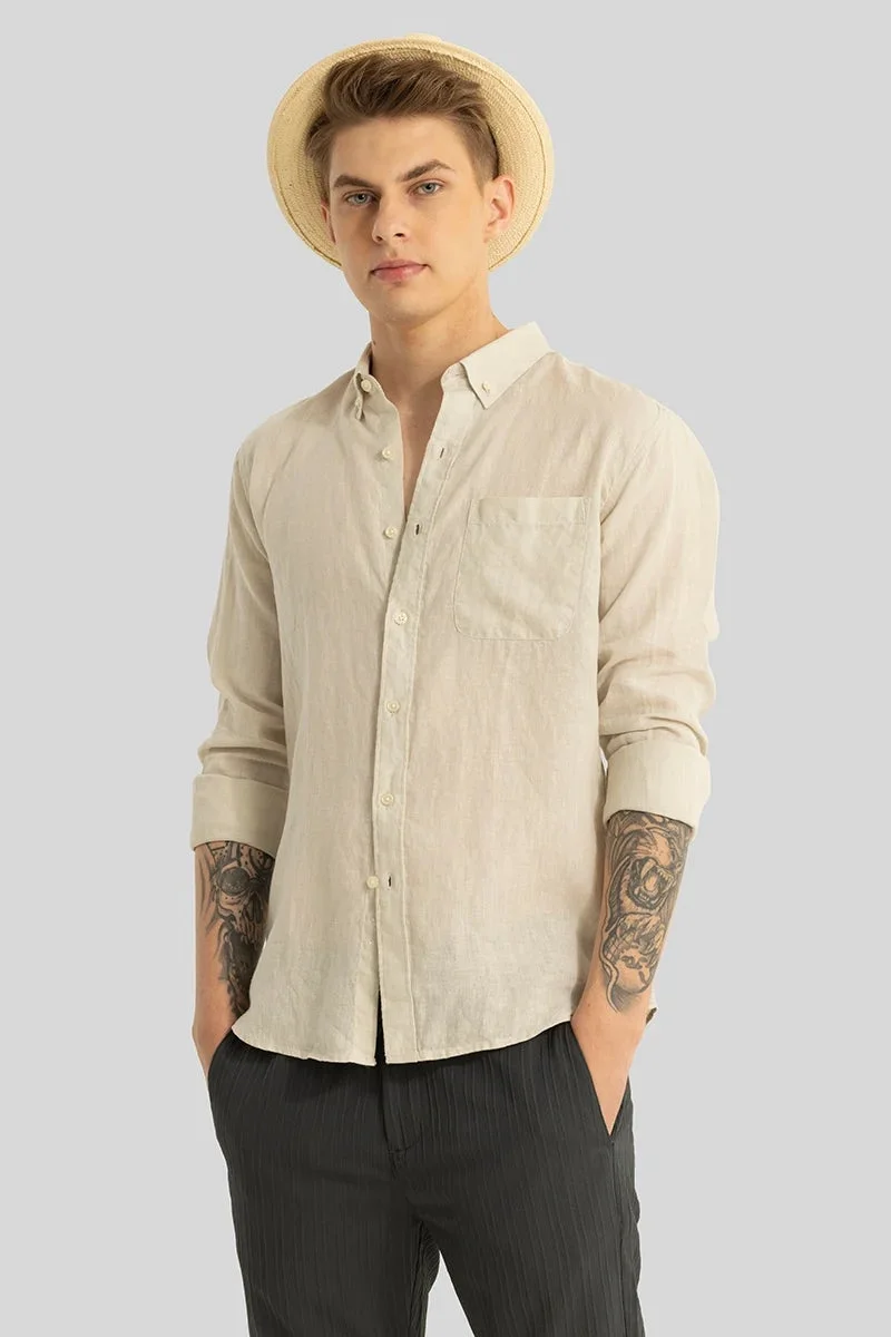 SNITCH Cream Elementary Cream Plain 100% Linen Shirt for Men | Best Price UAE