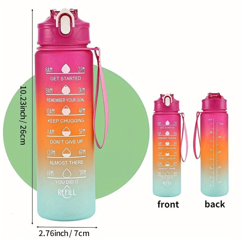 Rose Red Water Bottle 32oz 1 Liter Motivational Time Marker Portable Rope - Image 2