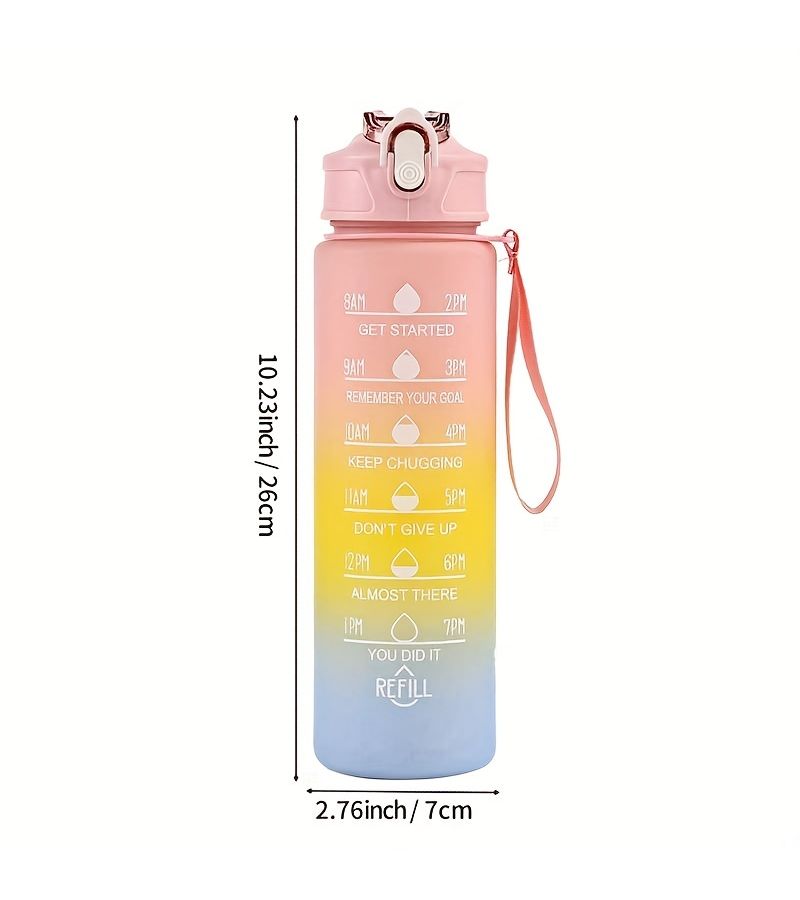 Rose Red Water Bottle 32oz 1 Liter Motivational Time Marker Portable Rope - Image 1