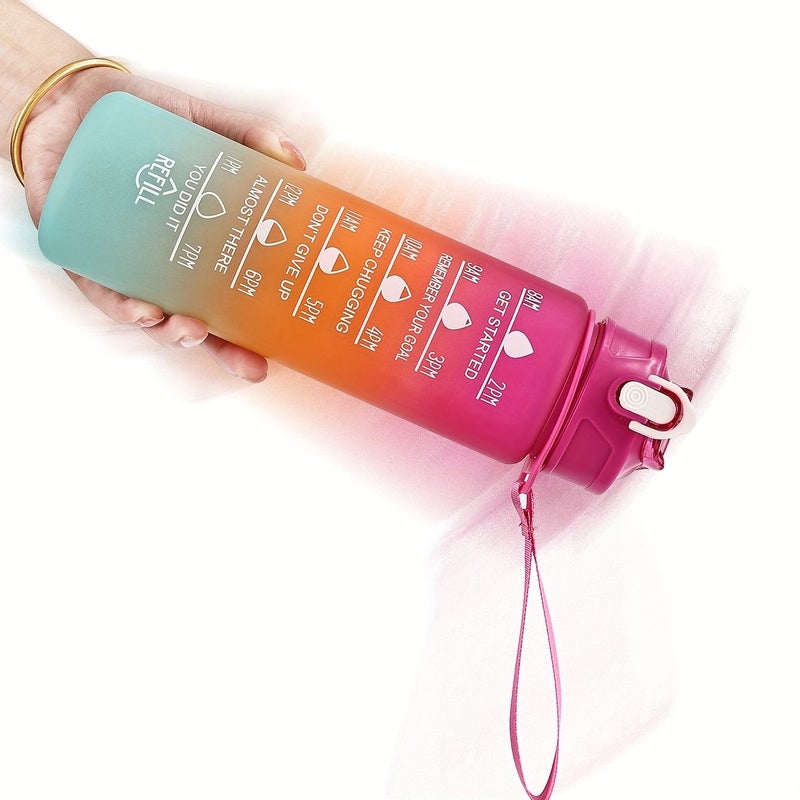 Rose Red Water Bottle 32oz 1 Liter Motivational Time Marker Portable Rope - Image 3