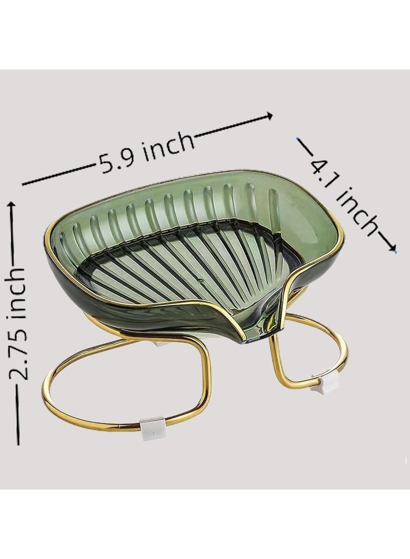 Generic Elegant Soap Dish with Drain – Luxury Leaf-Shaped Glass Soap Holder with Gold Metal Stand – Bathroom Sink Organizer for Bar Soaps & Sponges – Non-Slip & Decorative Design - Image 3