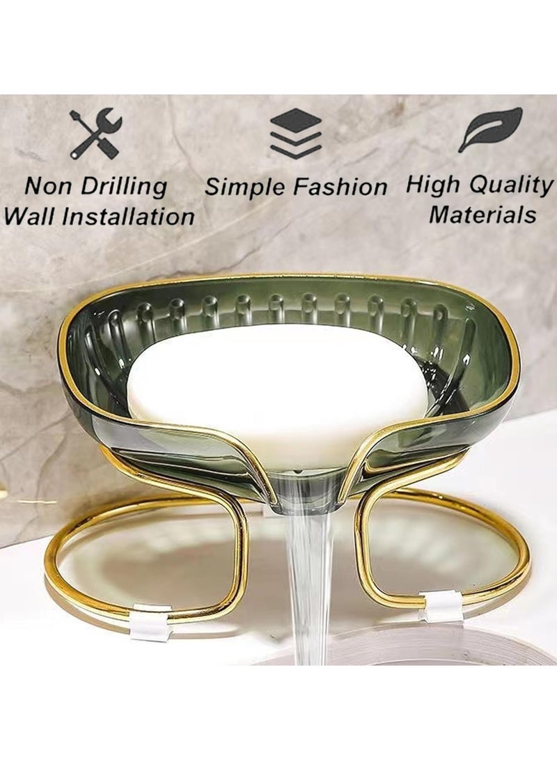 Generic Elegant Soap Dish with Drain – Luxury Leaf-Shaped Glass Soap Holder with Gold Metal Stand – Bathroom Sink Organizer for Bar Soaps & Sponges – Non-Slip & Decorative Design - Image 4