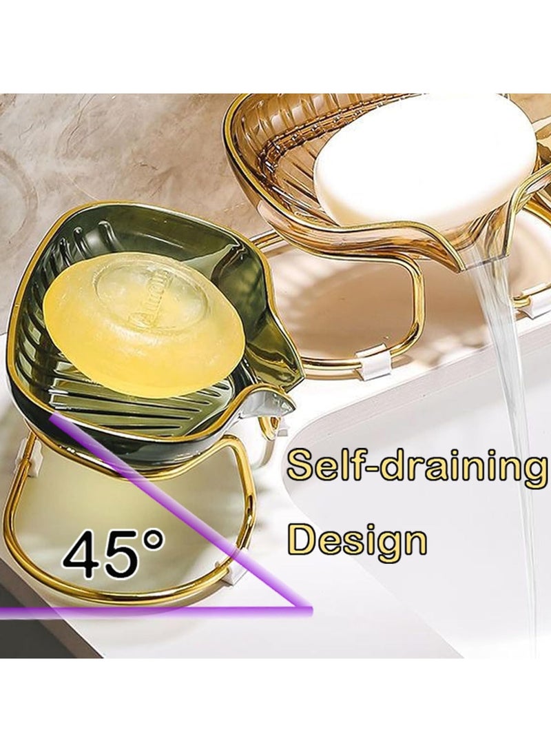 Generic Elegant Soap Dish with Drain – Luxury Leaf-Shaped Glass Soap Holder with Gold Metal Stand – Bathroom Sink Organizer for Bar Soaps & Sponges – Non-Slip & Decorative Design - Image 5