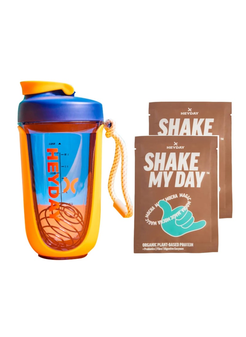 heyday Heyday Protein Shaker Ideal for Gym 550ml Blue Shaker and 2 Mocha sachet 