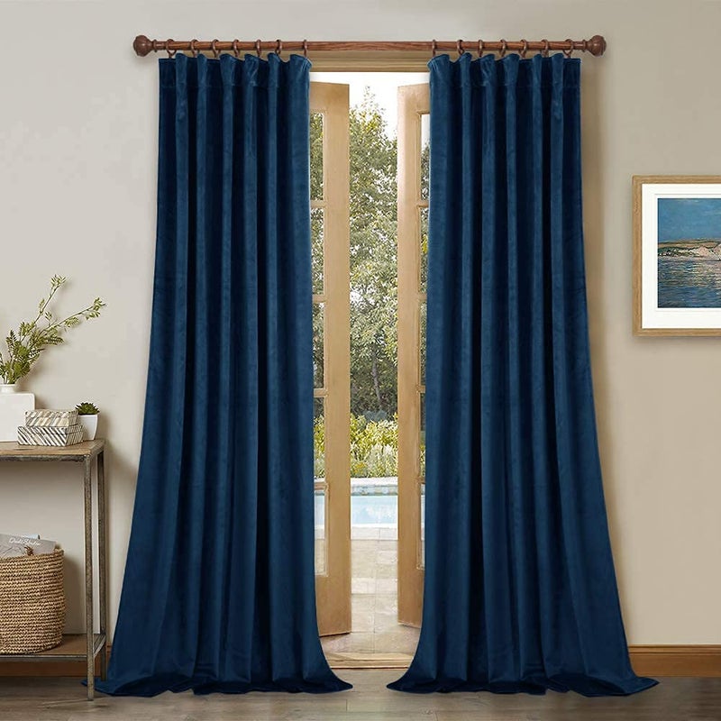 StangH Blue Curtains Velvet Drapes  Bedroom Thermal Window Curtains 108 inches Long Room Darkenig Drapes for French DoorSliding DoorLiving Room Navy Blue W52 x L108 inches 2 Panels