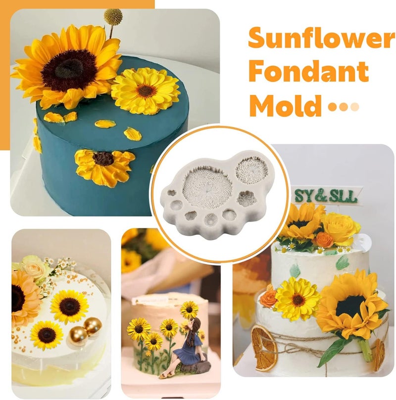 Sijiangmold Sunflower Fondant Molds Sunflower Stamen Silicone Mold For Cake Decorating Candy Chocolate Gum Paste Crafting Polymer Clay Set Of 4 - Image 4
