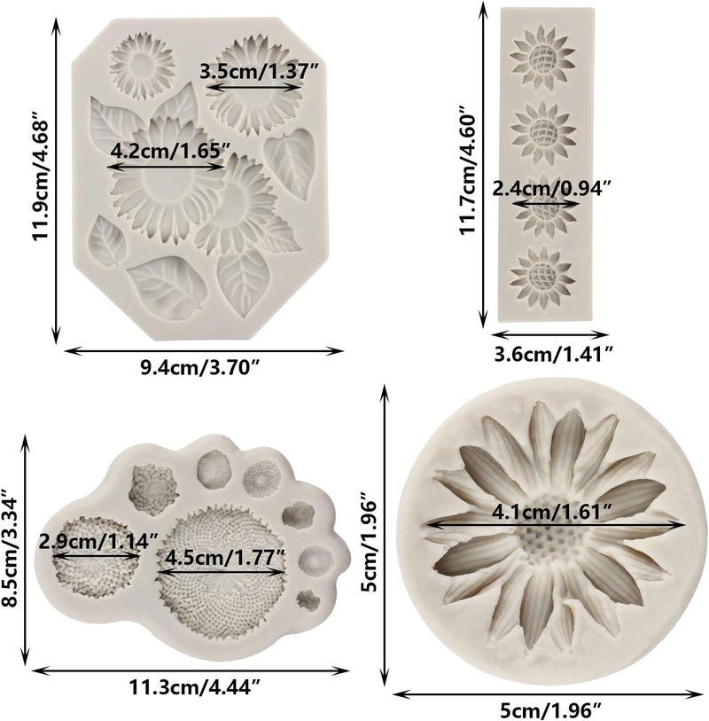Sijiangmold Sunflower Fondant Molds Sunflower Stamen Silicone Mold For Cake Decorating Candy Chocolate Gum Paste Crafting Polymer Clay Set Of 4 - Image 2