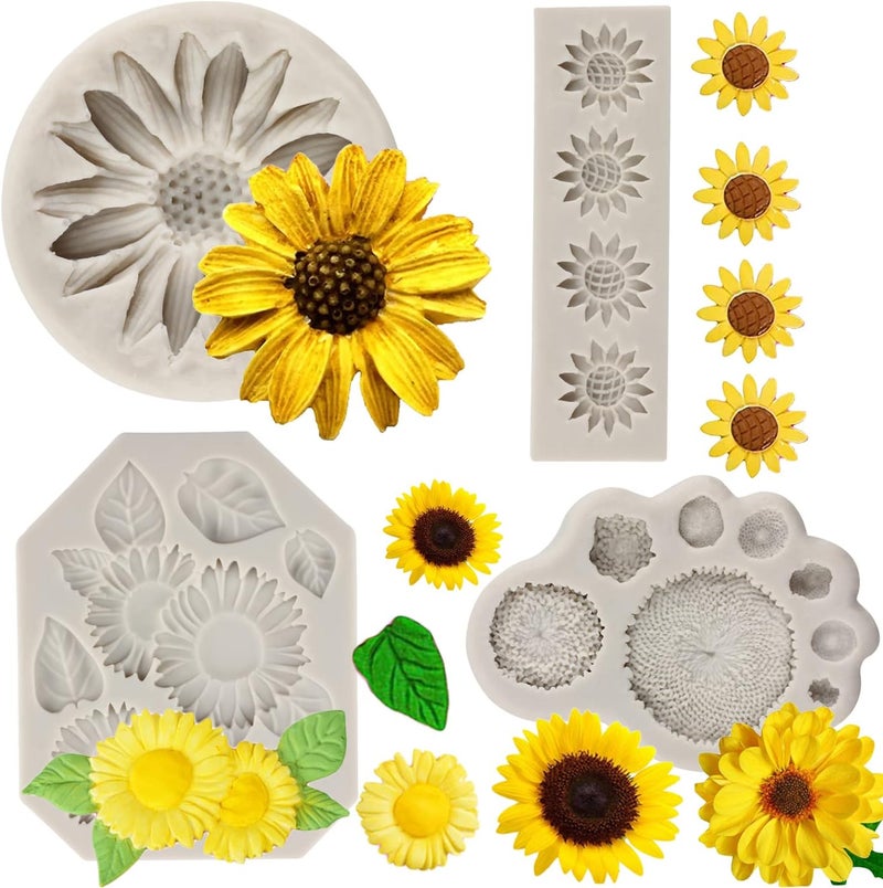 Sijiangmold Sunflower Fondant Molds Sunflower Stamen Silicone Mold For Cake Decorating Candy Chocolate Gum Paste Crafting Polymer Clay Set Of 4 - Image 1