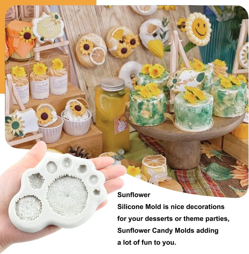Sijiangmold Sunflower Fondant Molds Sunflower Stamen Silicone Mold For Cake Decorating Candy Chocolate Gum Paste Crafting Polymer Clay Set Of 4 - Image 3