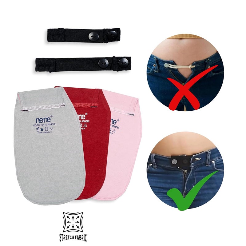 Nene Maternity Jeans Extender Kit – 3sets Adjustable Waist Extenders for Pregnant Women | Belly Bands for Pants, Elastic Stretch Button Expanders for Maternity Wear - Image 3