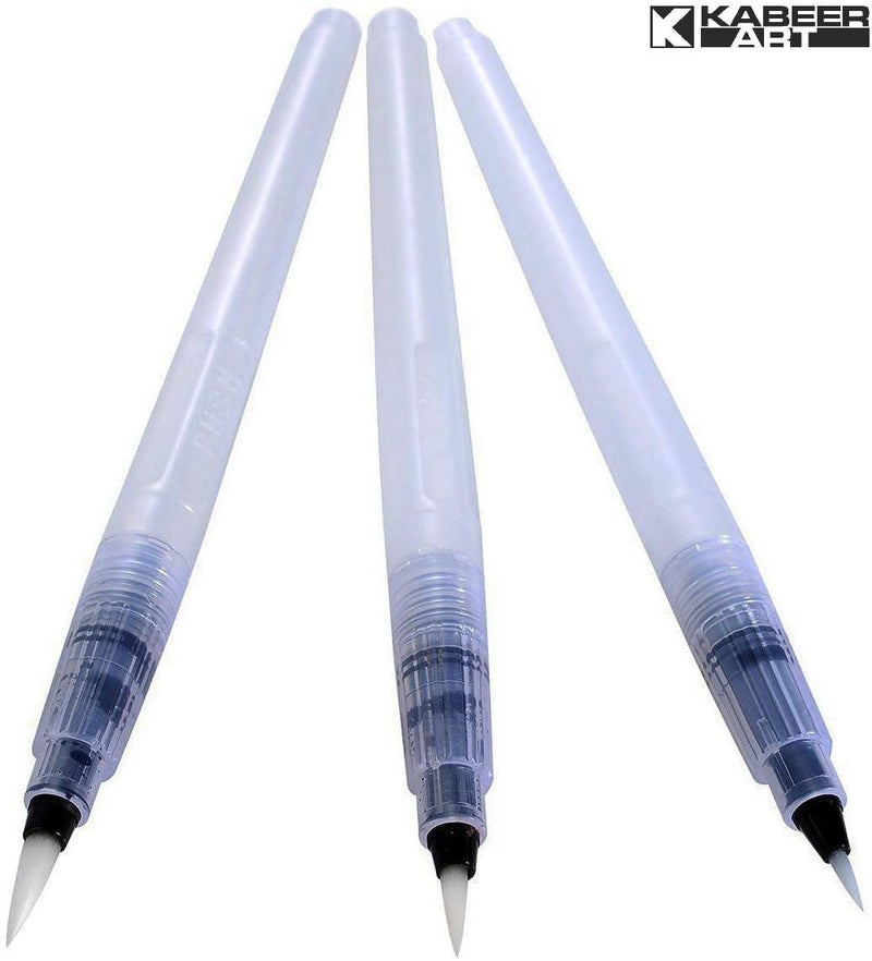 KABEER ART Nylon 3 Sizes Water Brush Pen For Watercolor Calligraphy Drawing Tool Marker|White - Image 2