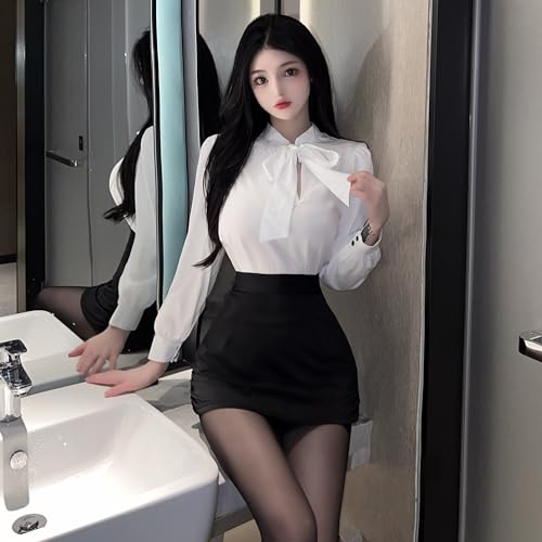 SINMIUANIME Women's Sexy Cosplay Lingerie Set Office Secretary Uniform Naughty Teacher Costume Short Skirt With Socks (2516White Black) - Image 3
