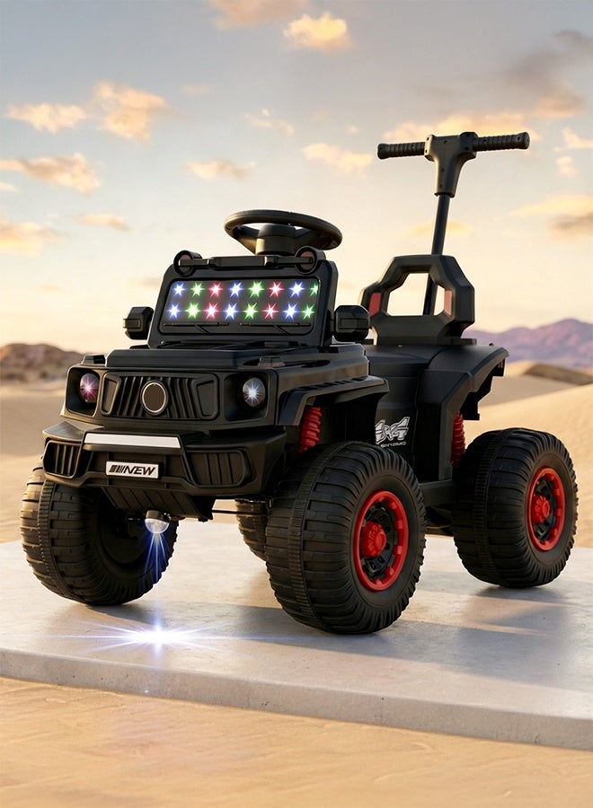 BAYBEE TorQX Childrens Electric Ride on Jeep for Kids, Baby Ride on Car with Music, Led Lights, Parental Push Handle & Foot Accelerator | Childrens Electric Car | Baby Battery Operated Jeep for Kids Toddlers Boys Girls 2 to 5 Years Black - Image 1