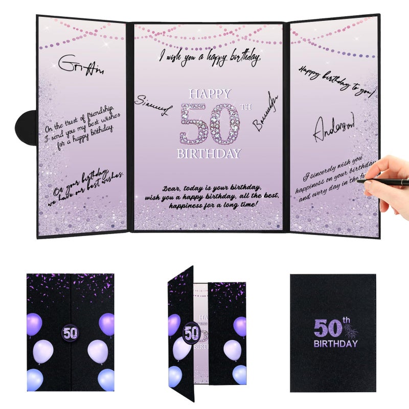 Roetyce 50th Birthday Decorations Women, Black Purple 50th Birthday Guest Book, Happy 50th Birthday Gifts for Her, Jumbo 50th Birthday Card Signature Board, 50 Years Old Bday Party Supplies - Image 1