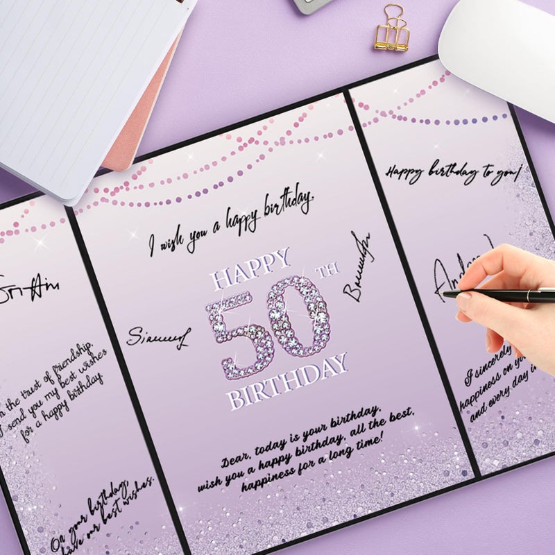 Roetyce 50th Birthday Decorations Women, Black Purple 50th Birthday Guest Book, Happy 50th Birthday Gifts for Her, Jumbo 50th Birthday Card Signature Board, 50 Years Old Bday Party Supplies - Image 3
