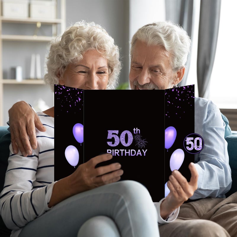 Roetyce 50th Birthday Decorations Women, Black Purple 50th Birthday Guest Book, Happy 50th Birthday Gifts for Her, Jumbo 50th Birthday Card Signature Board, 50 Years Old Bday Party Supplies - Image 5
