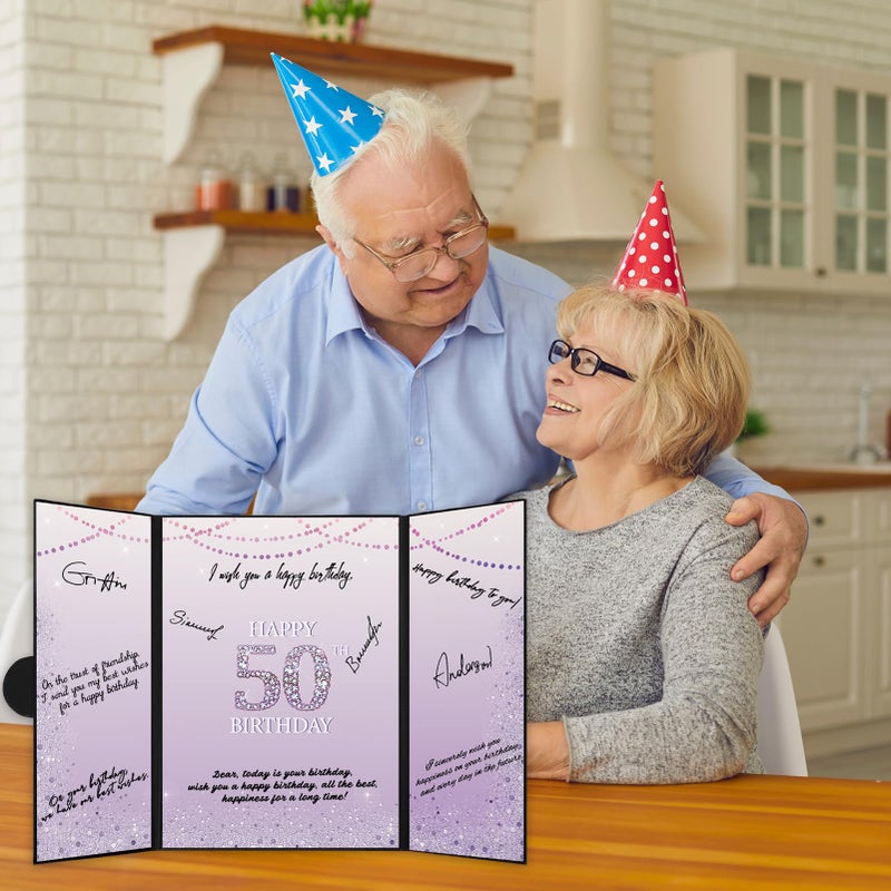 Roetyce 50th Birthday Decorations Women, Black Purple 50th Birthday Guest Book, Happy 50th Birthday Gifts for Her, Jumbo 50th Birthday Card Signature Board, 50 Years Old Bday Party Supplies - Image 4
