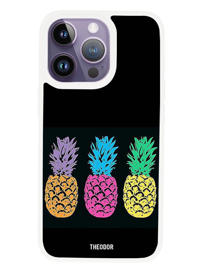 Theodor Protective Case Anti Scratch Shock Proof Cover For APPLE IPHONE 14 PRO Pineapples 1 (White Bumper) - Image 1