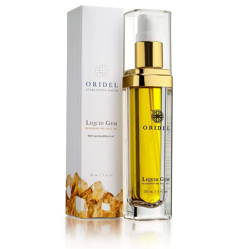 Oridel Liquid Gem Regenerating Face Oil  Facial Moisturizer  100 Natural Organic Skincare with Citrine Stone Argan and Sea Buckthorn AntiAging Botanical Ingredients 1 Ounce Bottle