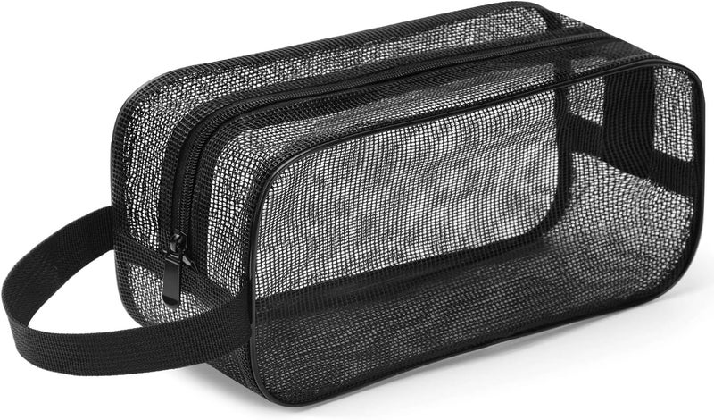 Gocvo Mesh Shower Caddy Mash Shower Bag Black Portable Mesh Accessories Organizer Tote for Gym College Dorm Room (Black) - Image 1