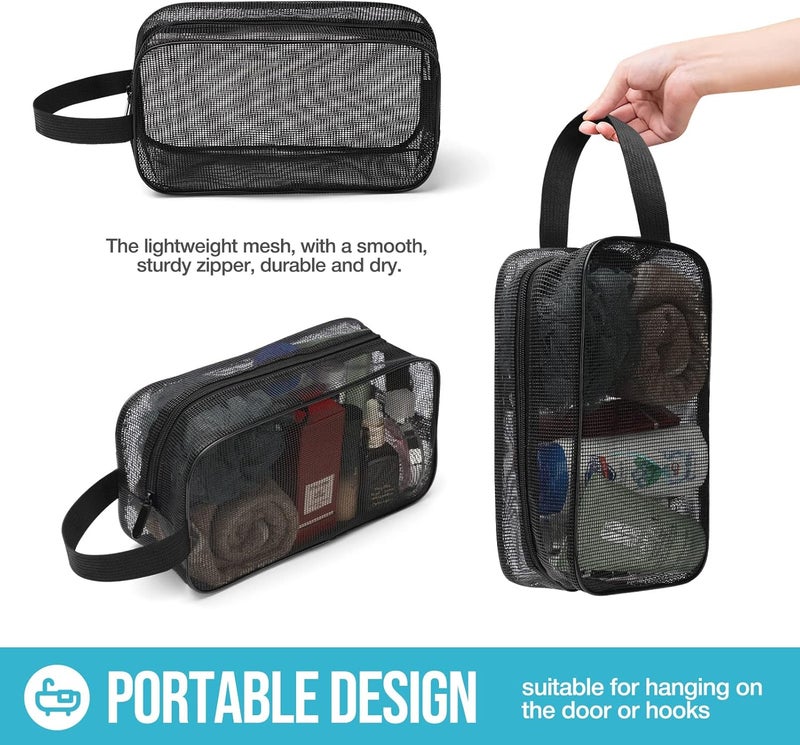 Gocvo Mesh Shower Caddy Mash Shower Bag Black Portable Mesh Accessories Organizer Tote for Gym College Dorm Room (Black) - Image 5