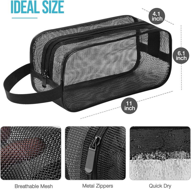 Gocvo Mesh Shower Caddy Mash Shower Bag Black Portable Mesh Accessories Organizer Tote for Gym College Dorm Room (Black) - Image 3