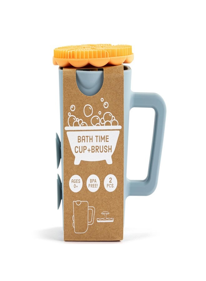 DEMDACO Love to Play Collection Baby Bath Rinse Cup and Silicone Scalp Scrubber Set - Gentle Hair Washing Aid for Infants & Toddlers Soft Silicone Kids' Brush & Ergonomic Rinse Pitcher, Orange - Image 4