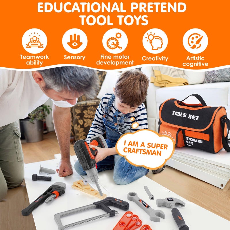 maysida Kids Tool Set- 48PCS Toddler Tool Set Toys with Electronic Toy Drill, Tool Bag&Tool Belt&Tape Measure, Pretend Play Kids Construction Tool Kits Toy for Boys, Kids Birthday Gift for Boys Girls Ages 3+ - Image 2