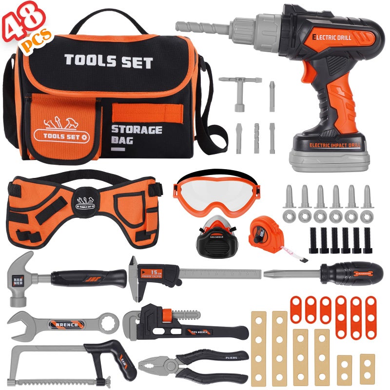 maysida Kids Tool Set- 48PCS Toddler Tool Set Toys with Electronic Toy Drill, Tool Bag&Tool Belt&Tape Measure, Pretend Play Kids Construction Tool Kits Toy for Boys, Kids Birthday Gift for Boys Girls Ages 3+ - Image 1