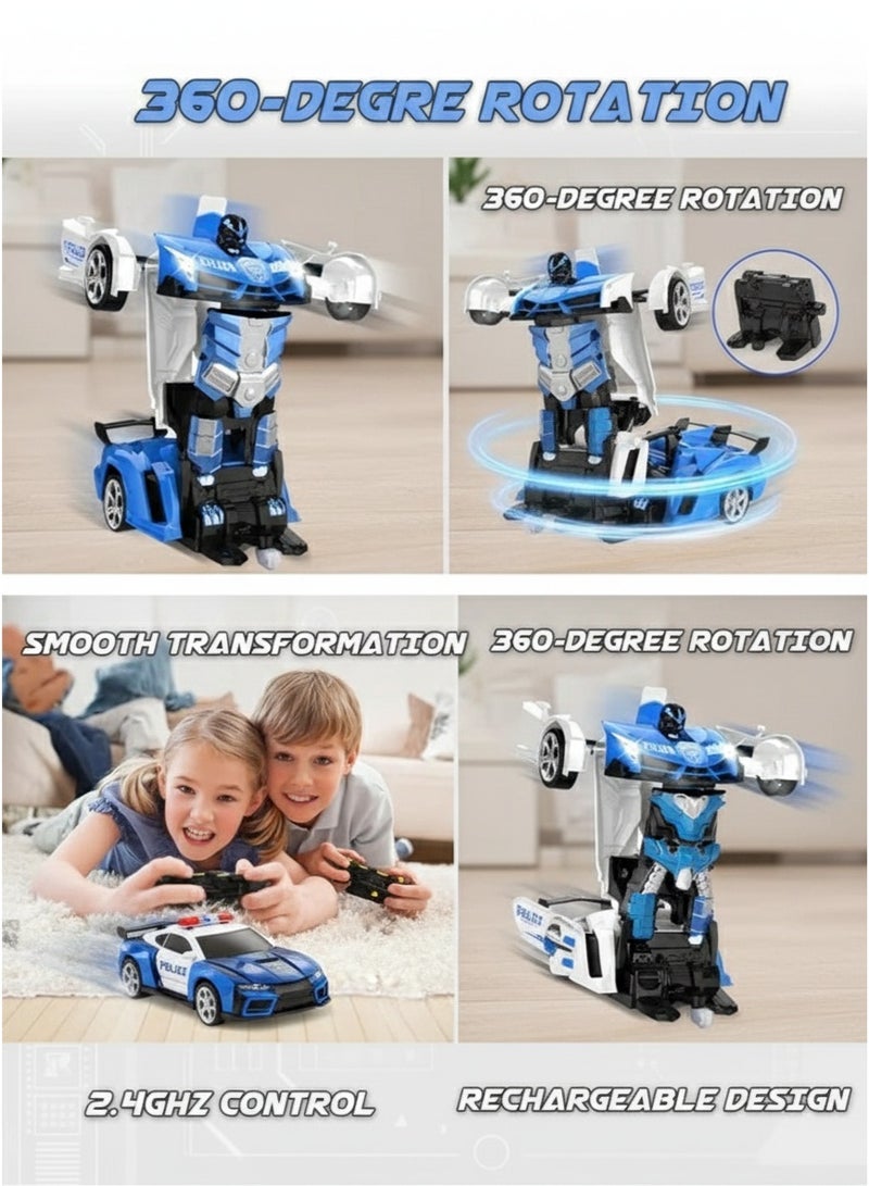 LEXIN Remote Control Car With Transforming Robot Feature, 360° Rotating Drift, One-Button Deformation, Gift Toy For Boys And Girls, Blue/White - Image 2