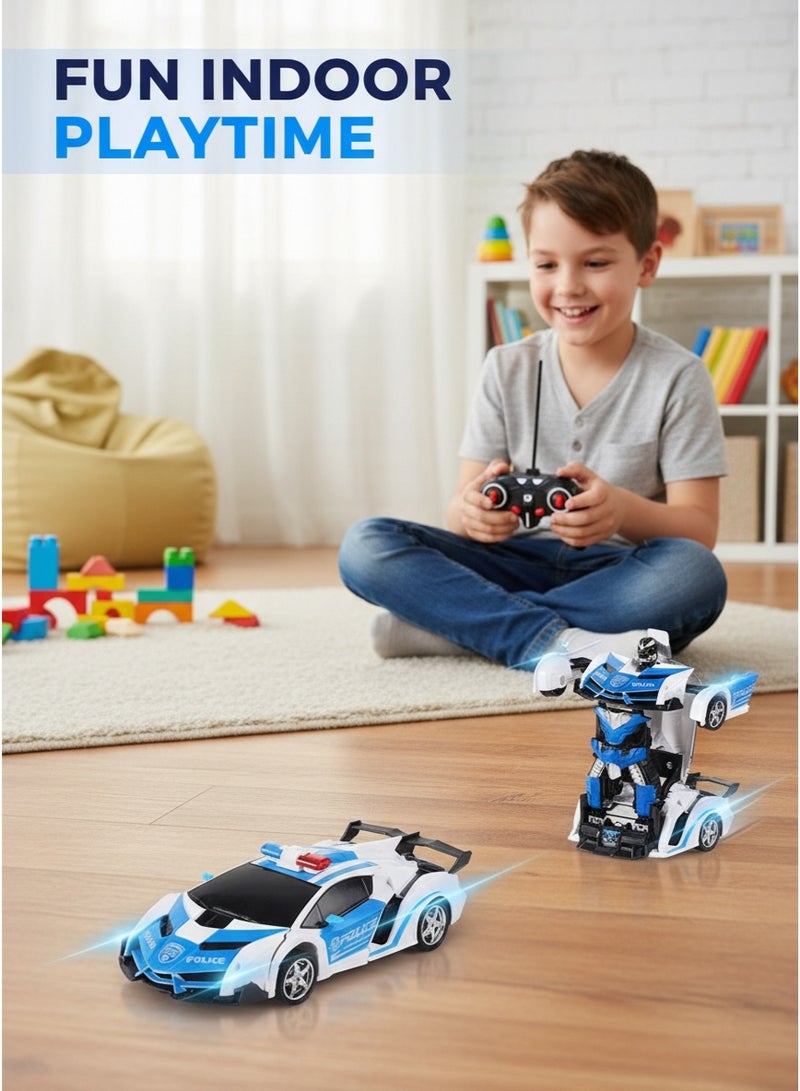 LEXIN Remote Control Car With Transforming Robot Feature, 360° Rotating Drift, One-Button Deformation, Gift Toy For Boys And Girls, Blue/White - Image 3