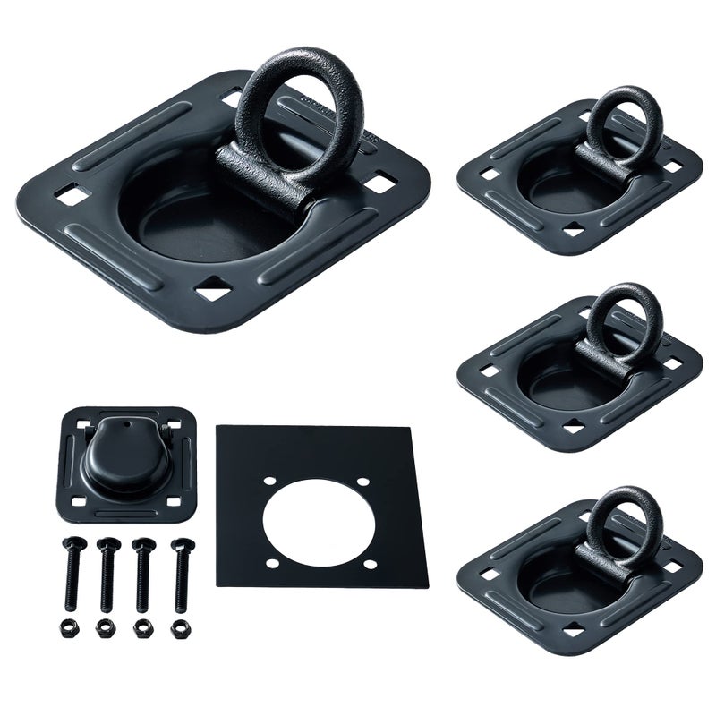 Lonffery 4 Pack Recessed D-Ring Tie Down Anchors (6,000 lb. Capacity), Heavy Duty Kit for Trailer or Deliveries, Black - Image 1