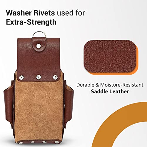 AP LEATHER Ap-Leather Pro-5 Electrician Pouch, Leather Tool Pouch, 5 Pocket Pouch with Electrical Tape Holder, Durable Compartments, Tool Pouch with Belt Clip, Dark Brown - Image 2
