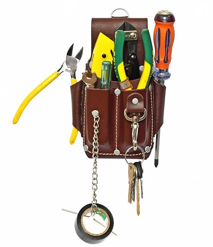 AP LEATHER Ap-Leather Pro-5 Electrician Pouch, Leather Tool Pouch, 5 Pocket Pouch with Electrical Tape Holder, Durable Compartments, Tool Pouch with Belt Clip, Dark Brown - Image 1