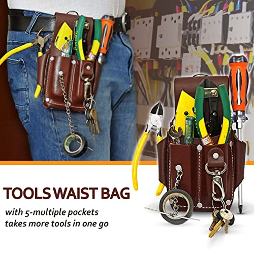 AP LEATHER Ap-Leather Pro-5 Electrician Pouch, Leather Tool Pouch, 5 Pocket Pouch with Electrical Tape Holder, Durable Compartments, Tool Pouch with Belt Clip, Dark Brown - Image 4