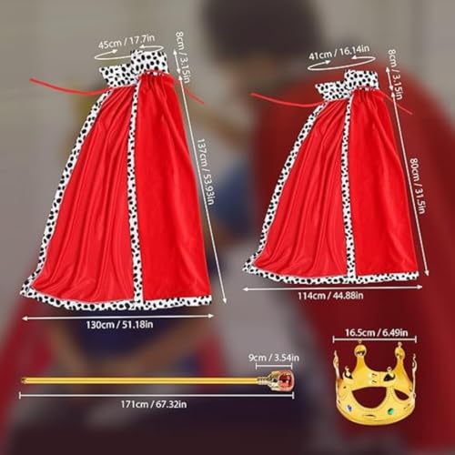 Wanna Party King Costume Set Red Cloak Golden Crown And Scepter Set Prince Capes Halloween Costume For Kids Teen Adult - Image 2