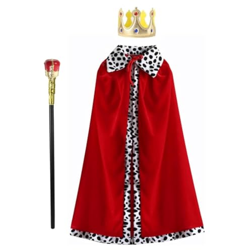 Wanna Party King Costume Set Red Cloak Golden Crown And Scepter Set Prince Capes Halloween Costume For Kids Teen Adult - Image 4