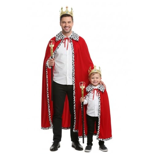 Wanna Party King Costume Set Red Cloak Golden Crown And Scepter Set Prince Capes Halloween Costume For Kids Teen Adult - Image 1