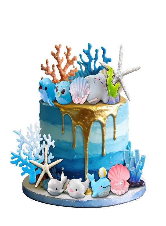 LAST HOE DOWN Ocean Cake Topper Set, Dolphin and Sea Animal Decorations, Under the Sea Theme Party Supplies - Image 1