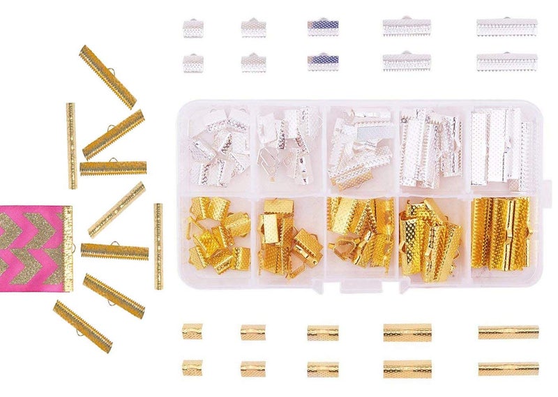 DIY Crafts Design No # 7, Pack of 25 Pcs, Mixed Color 20mm and 25mm Assorted Sizes of Mixed Color Ribbon Clamp End Crimps(Design No # 7, Pack of 25 Pcs) - Image 1