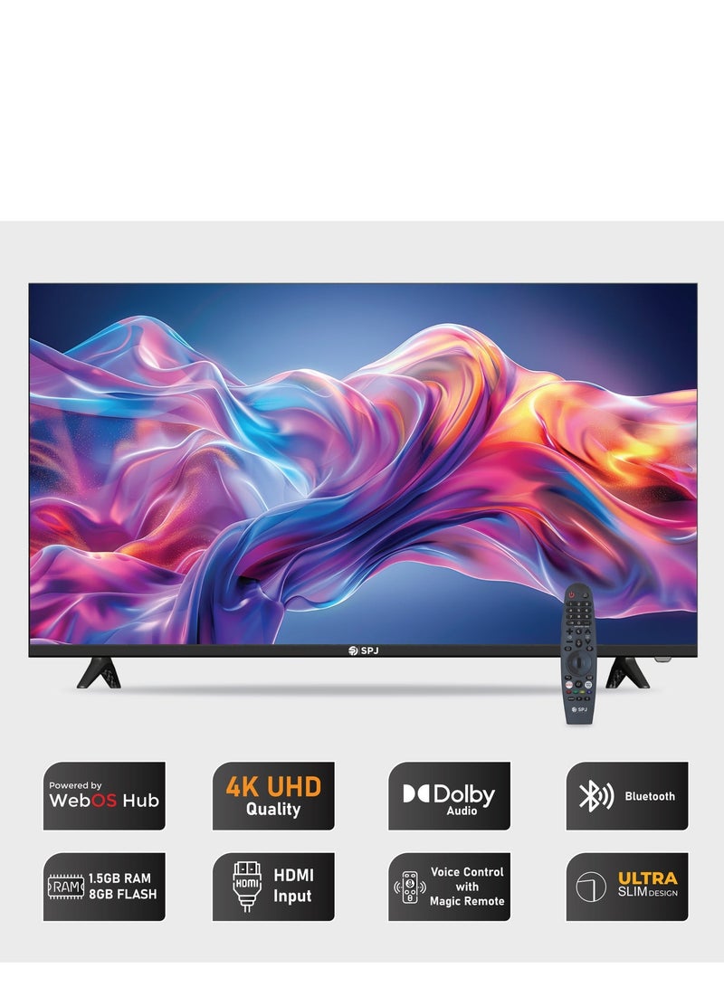 SPJ 75 Inch 4K Ultra QLED Smart WebOS TV With Qled with wall brackets, Dolby Audio, Magic Remote, Apple AirPlay, WIFI/HDMI/USB Ports, WebOS Smart TV, Apps - YouTube/Netflix/Twitch - Black - Image 3