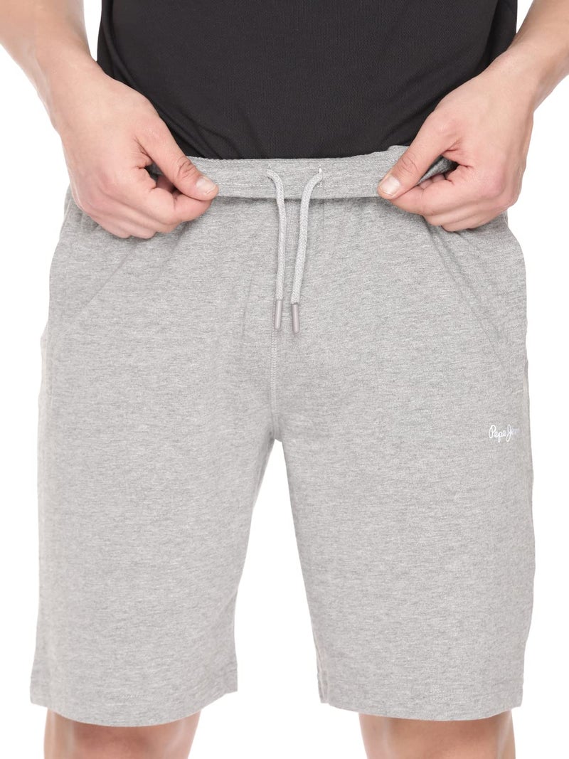 Pepe Jeans Athleisure Men Knit Cotton Stretch Shorts | Breathable Cotton Jersey, Gym and Casual Wear | with Drawstring and Zip Pocket in Grey Melange - M - Image 4