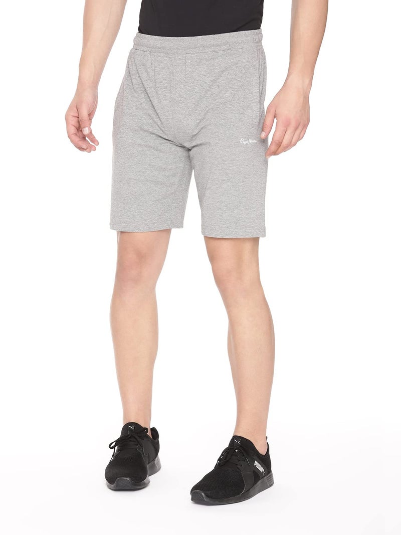 Pepe Jeans Athleisure Men Knit Cotton Stretch Shorts | Breathable Cotton Jersey, Gym and Casual Wear | with Drawstring and Zip Pocket in Grey Melange - M - Image 2