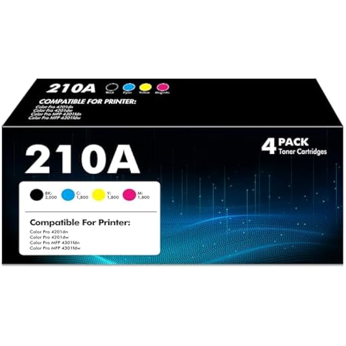 خراطيش حبر 210A عبوة 4 لموديل MFP 4301FDW متوافقة مع HP 210A 210 خراطيش حبر تعمل مع طابعة HP COLOR PRO 4301FDN 4201DW 4201DN W2100A W2100X | أسود أزرق أصفر أرجواني (مع شريحة) - Image 1