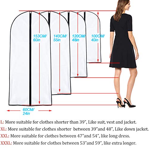 UOUEHRA Garment Bags for Hanging Clothes 24'' x 60'' (Set of 6) Coat Covers for Closet Foldable Washable Dress Bags for Hanging Clothes for Long Dress Dance Costumes Suits Gowns Coats - Image 2