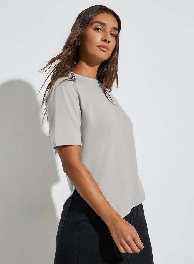 Styli Grey Round Neck Short Sleeve T-Shirt