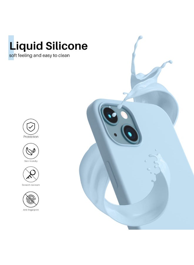 Compatible with iPhone 13/14 Case 6.1 Inch Slim Liquid Silicone 4 Layers Soft Gel Rubber Shockproof Protective Phone Case with Anti Scratch Microfiber Lining (Light Blue) - Image 3