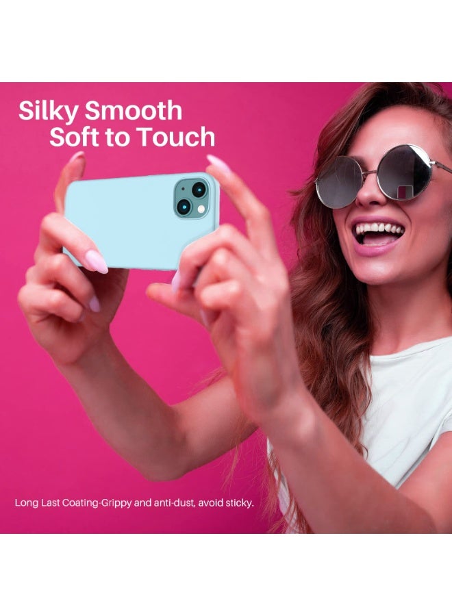 Compatible with iPhone 13/14 Case 6.1 Inch Slim Liquid Silicone 4 Layers Soft Gel Rubber Shockproof Protective Phone Case with Anti Scratch Microfiber Lining (Light Blue) - Image 4