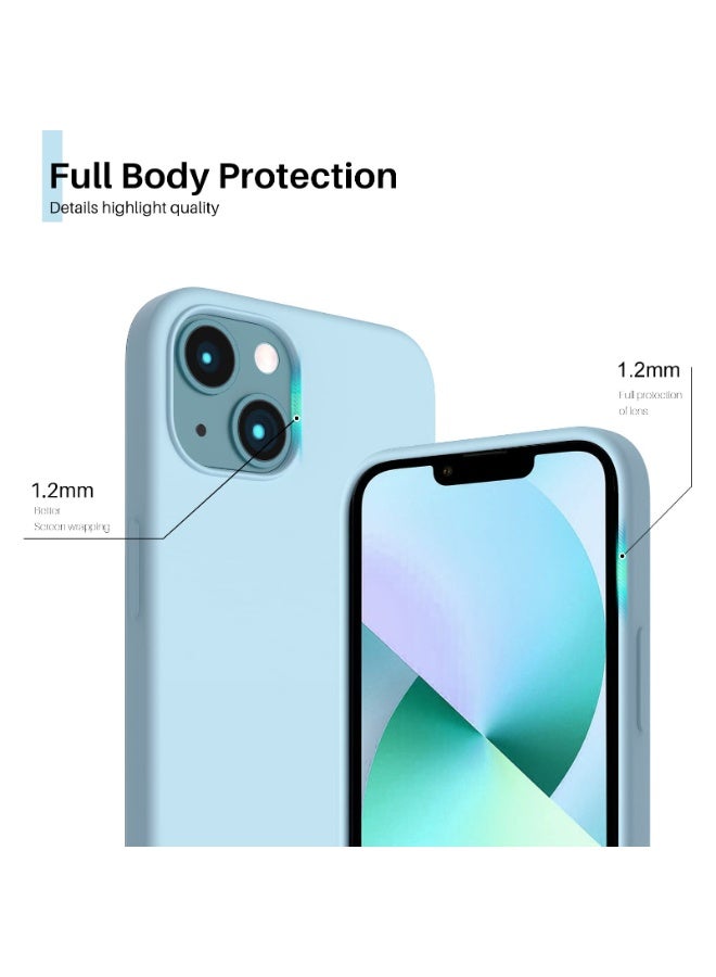 Compatible with iPhone 13/14 Case 6.1 Inch Slim Liquid Silicone 4 Layers Soft Gel Rubber Shockproof Protective Phone Case with Anti Scratch Microfiber Lining (Light Blue) - Image 5
