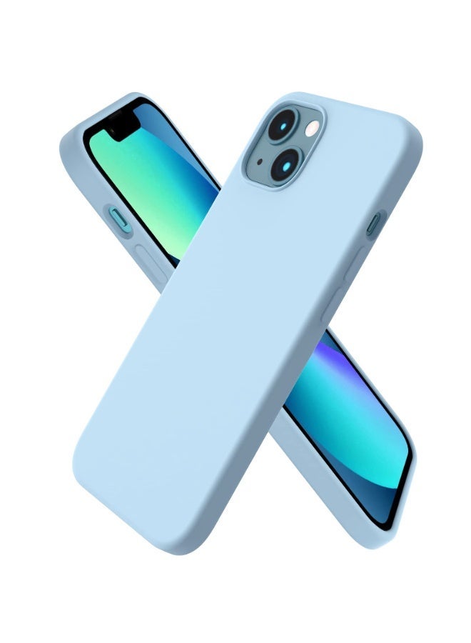 Compatible with iPhone 13/14 Case 6.1 Inch Slim Liquid Silicone 4 Layers Soft Gel Rubber Shockproof Protective Phone Case with Anti Scratch Microfiber Lining (Light Blue) - Image 1